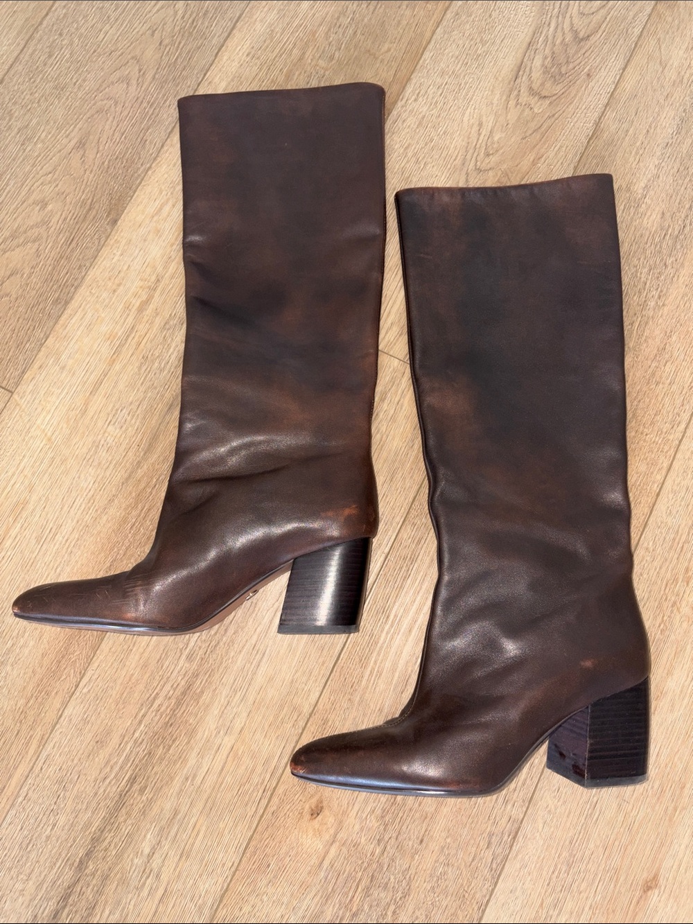 Zara Brown leather knee high Boots